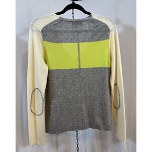 Label + Thread Wool Cashmere Sweater Womens L Colorblock Elbow Patch V-Neck Neon